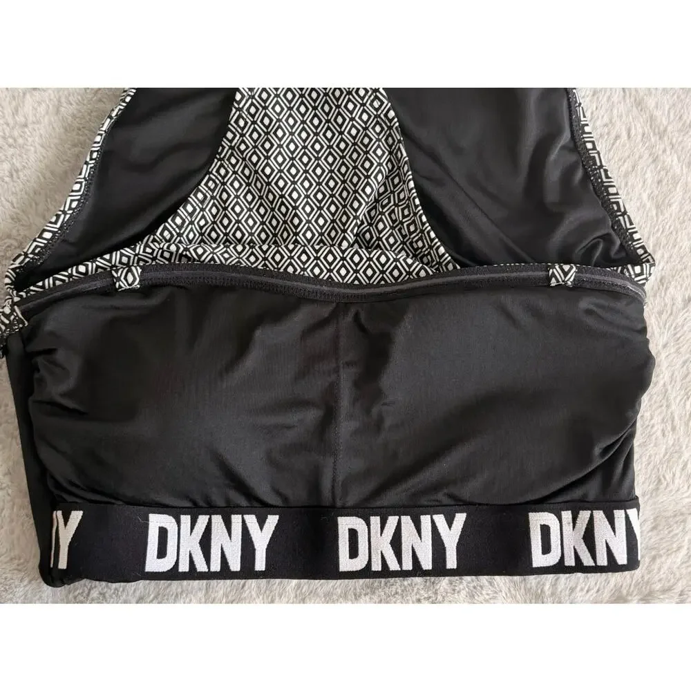 DKNY One Piece Swimsuit Strapless Tummy Control Black White Geometric L - Picture 7 of 8